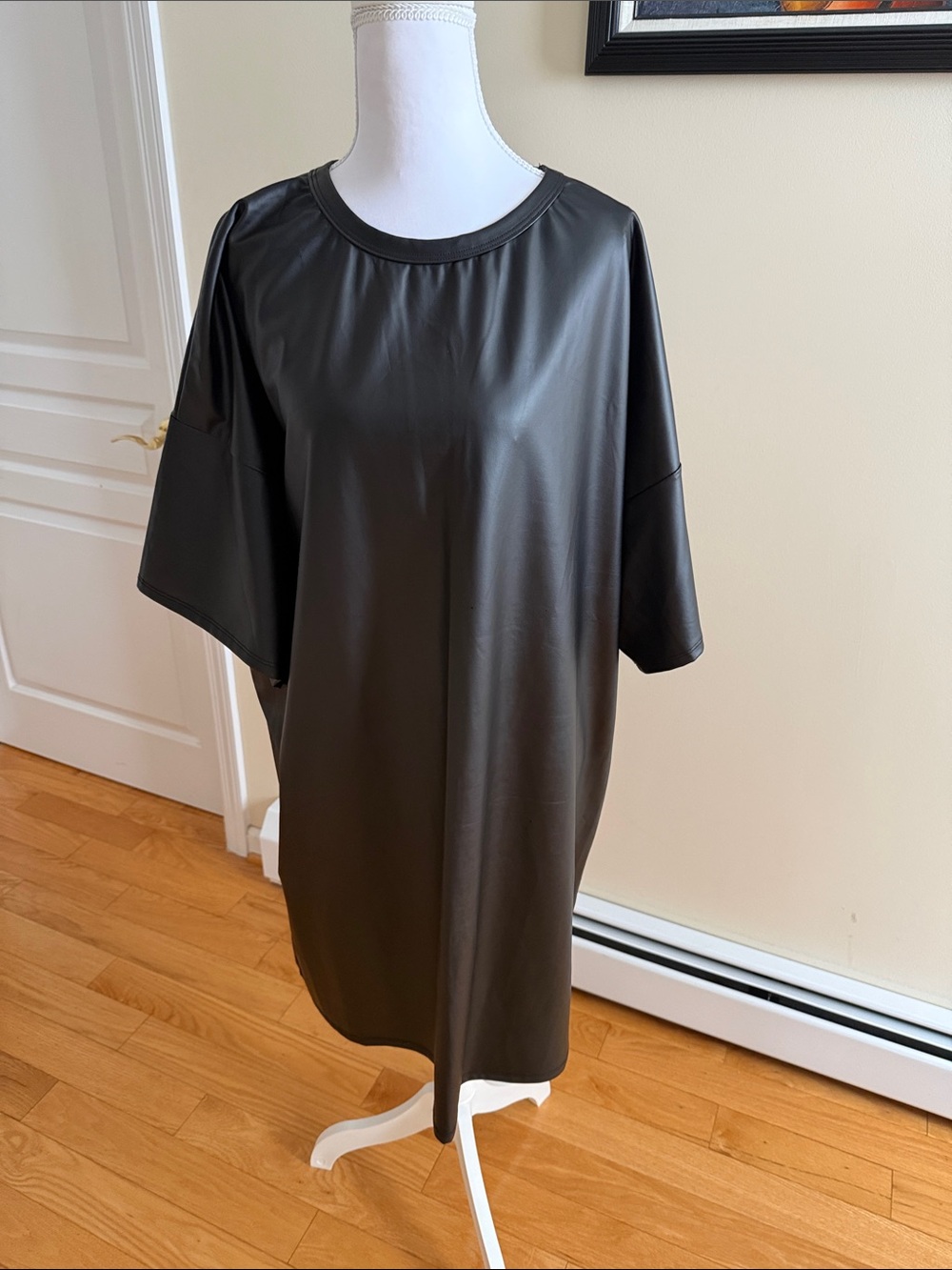 Fashion Nova Black Faux Leather Midi Shift Dress